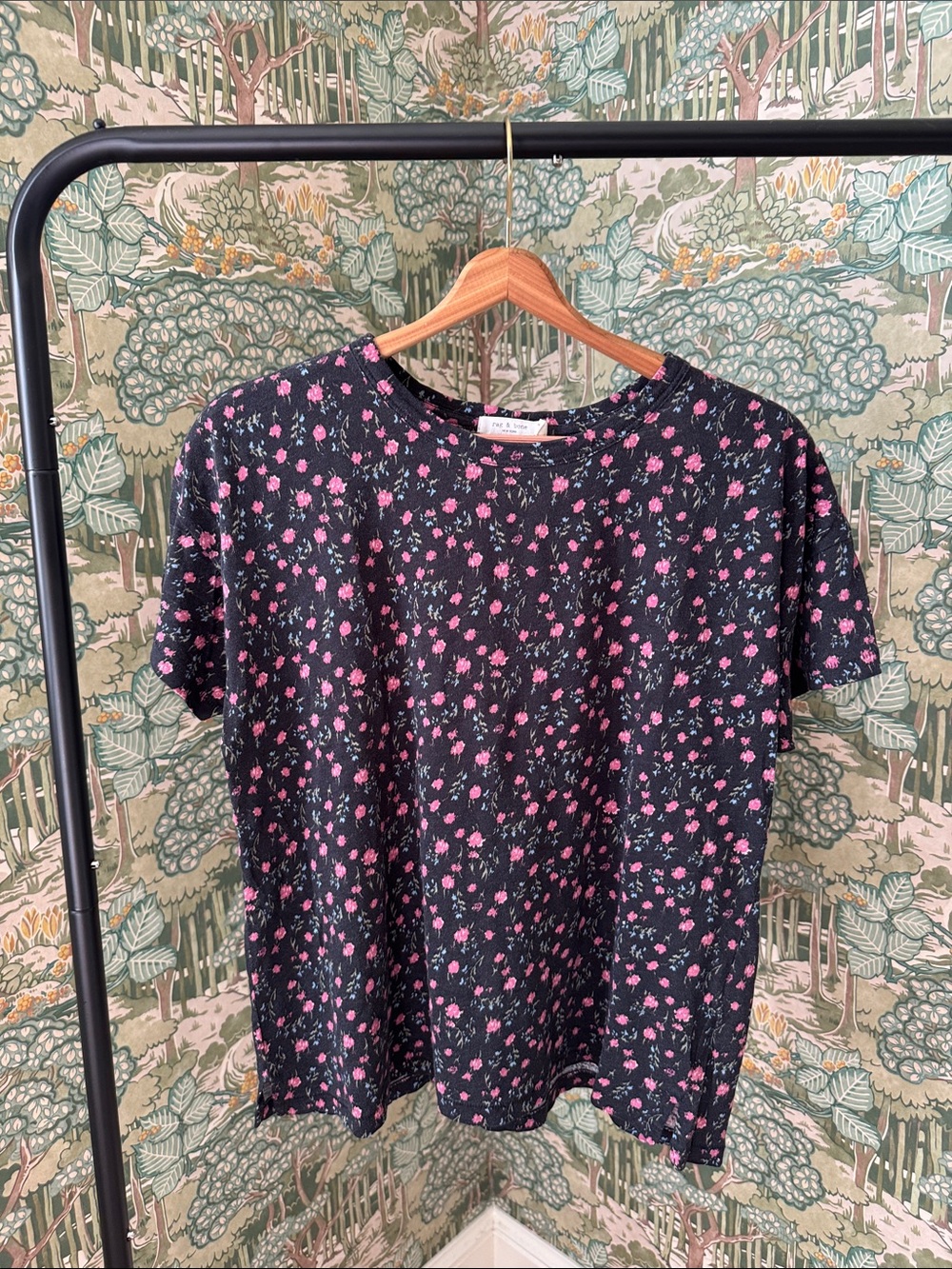rag & bone Black Floral Tee with Pink Accents - Women